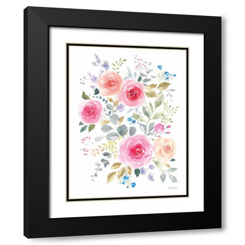 Lush Roses I Black Modern Wood Framed Art Print with Double Matting by Nai, Danhui