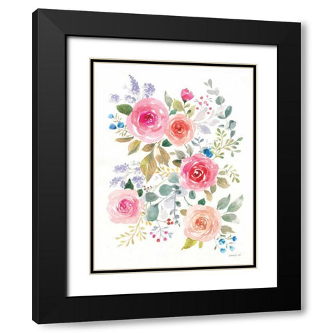 Lush Roses II Black Modern Wood Framed Art Print with Double Matting by Nai, Danhui