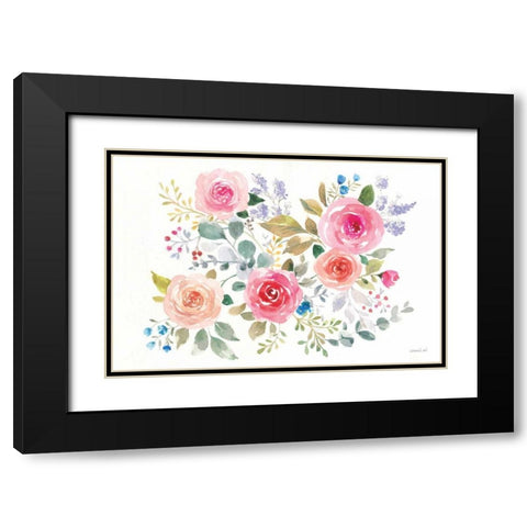 Lush Roses II Horizontal Black Modern Wood Framed Art Print with Double Matting by Nai, Danhui
