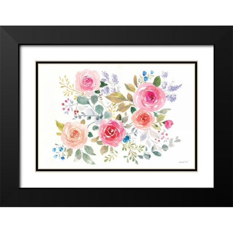 Lush Roses II Horizontal Black Modern Wood Framed Art Print with Double Matting by Nai, Danhui