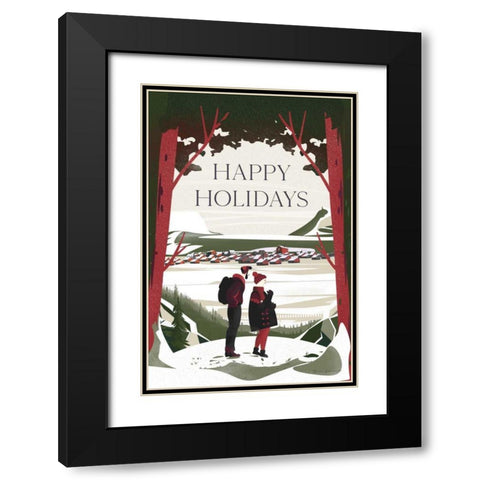 Happy Holidays Red Black Modern Wood Framed Art Print with Double Matting by Escalante, Omar