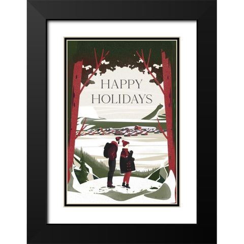 Happy Holidays Red Black Modern Wood Framed Art Print with Double Matting by Escalante, Omar