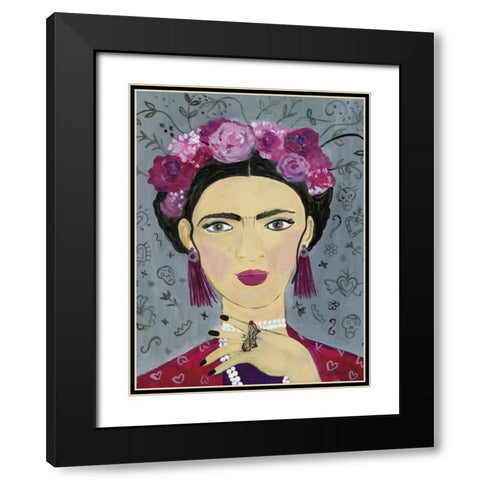 Frida Gray Black Modern Wood Framed Art Print with Double Matting by Zaman, Farida