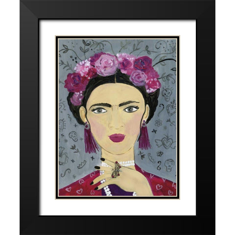 Frida Gray Black Modern Wood Framed Art Print with Double Matting by Zaman, Farida