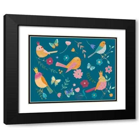 Royal Birds I Blue Black Modern Wood Framed Art Print with Double Matting by Zaman, Farida