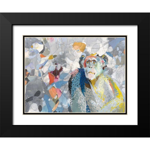 Abstract Chimpanzee Black Modern Wood Framed Art Print with Double Matting by Nai, Danhui