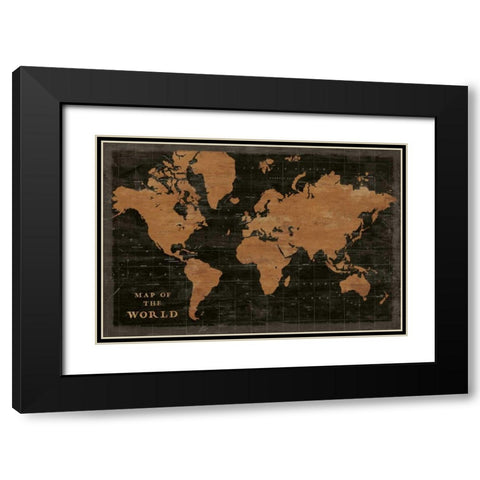 World Map Industrial Black Modern Wood Framed Art Print with Double Matting by Schlabach, Sue