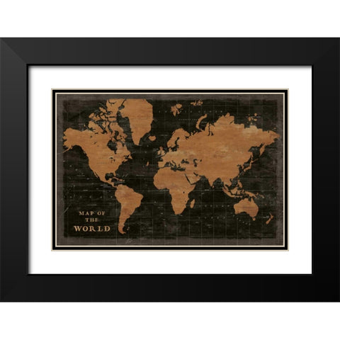 World Map Industrial Black Modern Wood Framed Art Print with Double Matting by Schlabach, Sue