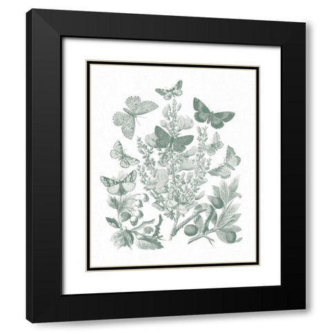 Butterfly Bouquet II Sage Black Modern Wood Framed Art Print with Double Matting by Wild Apple Portfolio
