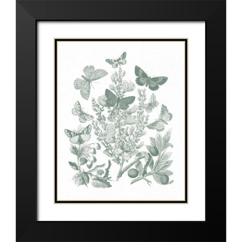 Butterfly Bouquet II Sage Black Modern Wood Framed Art Print with Double Matting by Wild Apple Portfolio