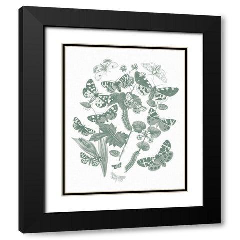 Butterfly Bouquet IV Sage Black Modern Wood Framed Art Print with Double Matting by Wild Apple Portfolio