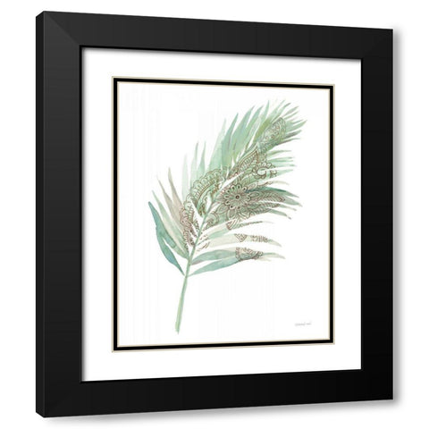 Boho Tropical Leaf III Green Black Modern Wood Framed Art Print with Double Matting by Nai, Danhui