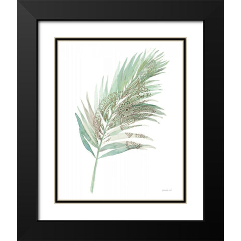 Boho Tropical Leaf III Green Black Modern Wood Framed Art Print with Double Matting by Nai, Danhui