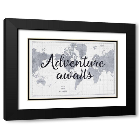 World Map Gray Black Modern Wood Framed Art Print with Double Matting by Schlabach, Sue