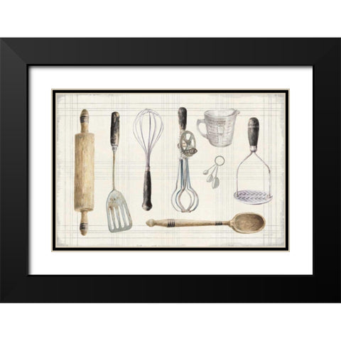 Floursack Kitchen IX Dark Black Modern Wood Framed Art Print with Double Matting by Nai, Danhui