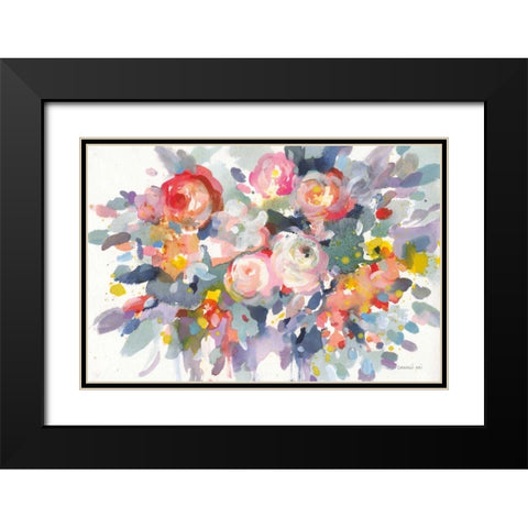 Bloom Burst Black Modern Wood Framed Art Print with Double Matting by Nai, Danhui