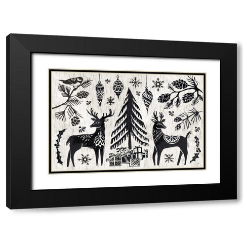 Woodcut Christmas I Black Modern Wood Framed Art Print with Double Matting by Brissonnet, Daphne