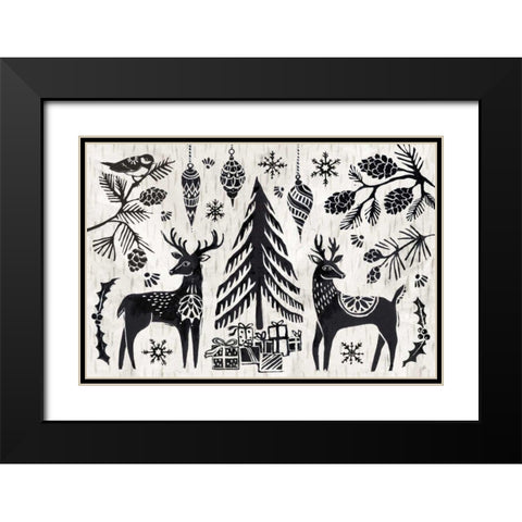 Woodcut Christmas I Black Modern Wood Framed Art Print with Double Matting by Brissonnet, Daphne