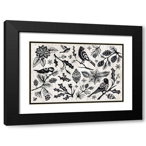 Woodcut Christmas II Black Modern Wood Framed Art Print with Double Matting by Brissonnet, Daphne
