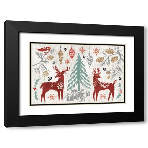 Woodcut Christmas I Color Black Modern Wood Framed Art Print with Double Matting by Brissonnet, Daphne