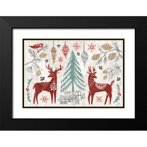 Woodcut Christmas I Color Black Modern Wood Framed Art Print with Double Matting by Brissonnet, Daphne