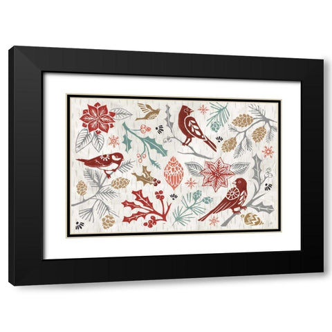 Woodcut Christmas II Color Black Modern Wood Framed Art Print with Double Matting by Brissonnet, Daphne