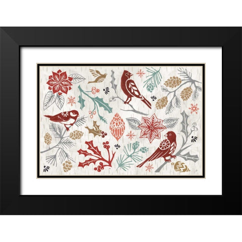 Woodcut Christmas II Color Black Modern Wood Framed Art Print with Double Matting by Brissonnet, Daphne