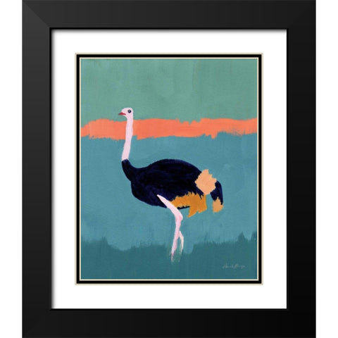 Ostrich Black Modern Wood Framed Art Print with Double Matting by Munger, Pamela
