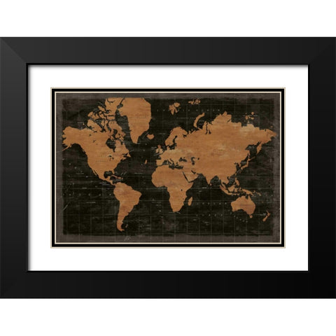 Map of the World Industrial No Words Black Modern Wood Framed Art Print with Double Matting by Schlabach, Sue