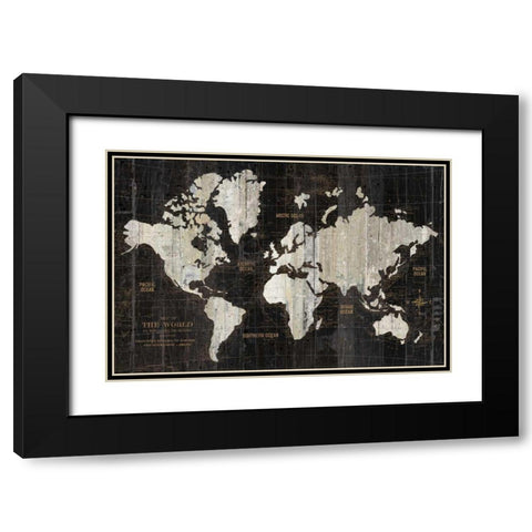 Old World Map Black Black Modern Wood Framed Art Print with Double Matting by Wild Apple Portfolio
