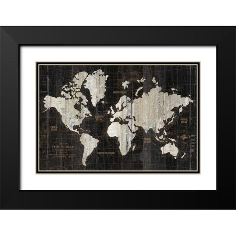 Old World Map Black Black Modern Wood Framed Art Print with Double Matting by Wild Apple Portfolio