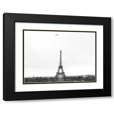 A Birds View of Paris Black Modern Wood Framed Art Print with Double Matting by Larson, Nathan