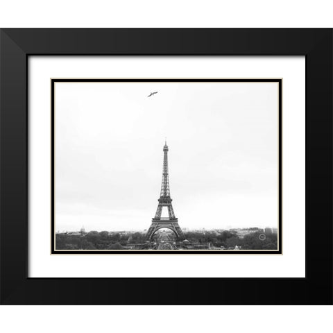 A Birds View of Paris Black Modern Wood Framed Art Print with Double Matting by Larson, Nathan