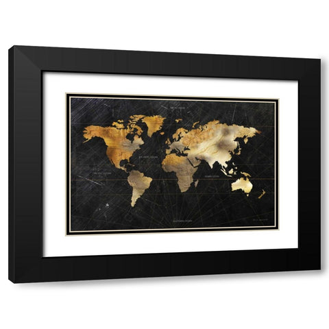 Dramatic World Map Black Modern Wood Framed Art Print with Double Matting by Escalante, Omar
