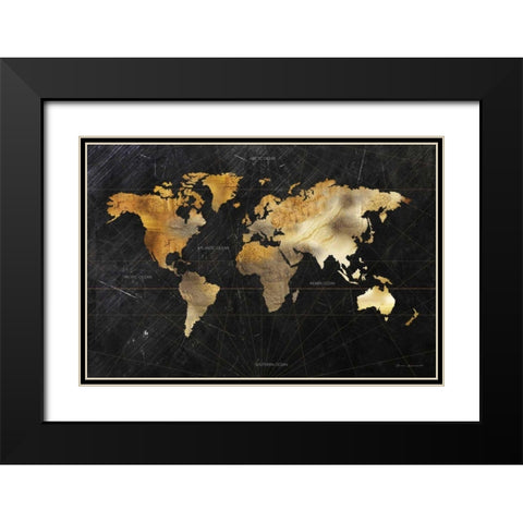 Dramatic World Map Black Modern Wood Framed Art Print with Double Matting by Escalante, Omar