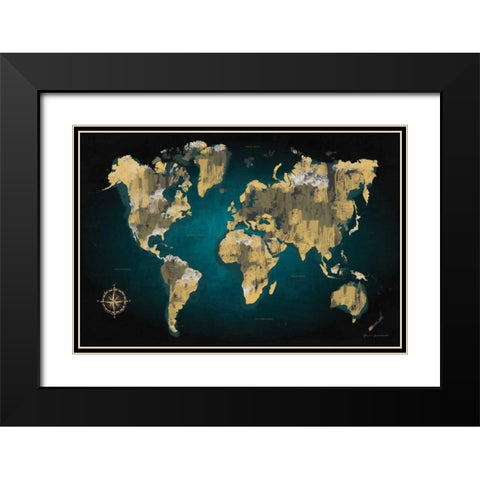 Sketched World Map Black Modern Wood Framed Art Print with Double Matting by Escalante, Omar
