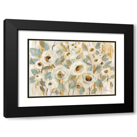 White Gold and Sage Floral Black Modern Wood Framed Art Print with Double Matting by Vassileva, Silvia