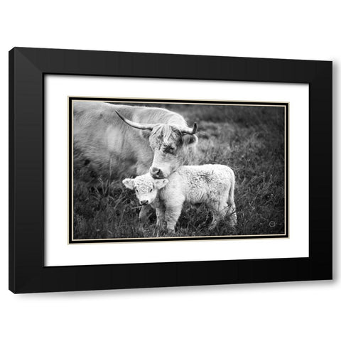 Cow Care Black Modern Wood Framed Art Print with Double Matting by Larson, Nathan