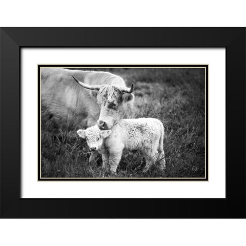 Cow Care Black Modern Wood Framed Art Print with Double Matting by Larson, Nathan