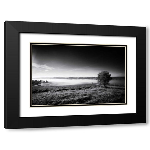 Valley Fog Black Modern Wood Framed Art Print with Double Matting by Aledanda