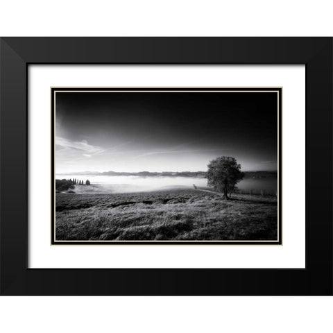 Valley Fog Black Modern Wood Framed Art Print with Double Matting by Aledanda