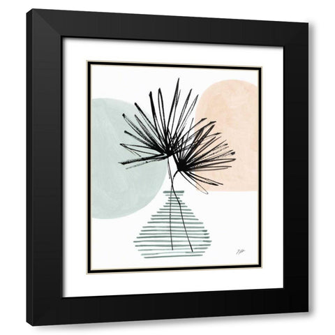 Fan Leaves Still Life Soft Coral Black Modern Wood Framed Art Print with Double Matting by Panganiban, Karyn