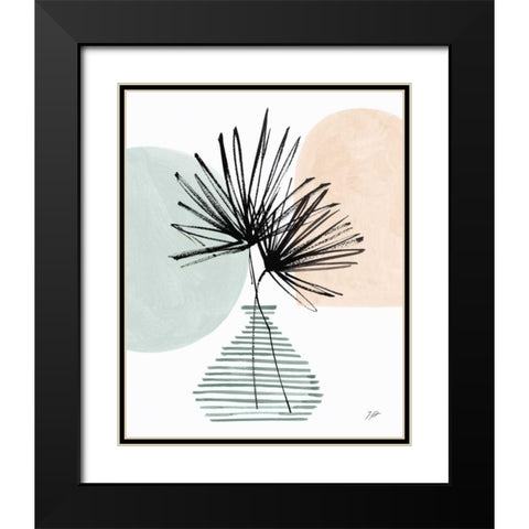 Fan Leaves Still Life Soft Coral Black Modern Wood Framed Art Print with Double Matting by Panganiban, Karyn