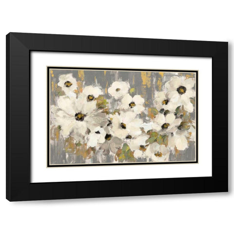 White and Green Bloom Gray Black Modern Wood Framed Art Print with Double Matting by Vassileva, Silvia