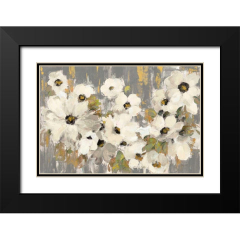 White and Green Bloom Gray Black Modern Wood Framed Art Print with Double Matting by Vassileva, Silvia