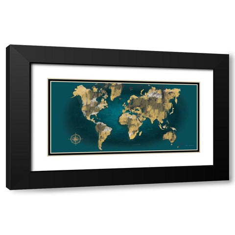 Sketched World Map Blue Crop Black Modern Wood Framed Art Print with Double Matting by Escalante, Omar