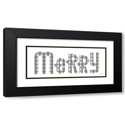 Retro Holiday Merry Gray Black Modern Wood Framed Art Print with Double Matting by Marshall, Laura