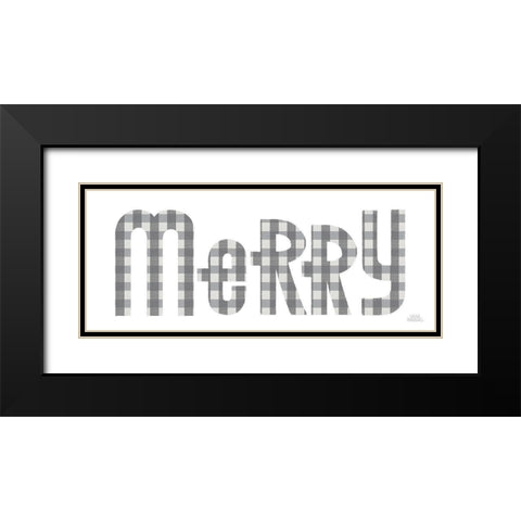 Retro Holiday Merry Gray Black Modern Wood Framed Art Print with Double Matting by Marshall, Laura