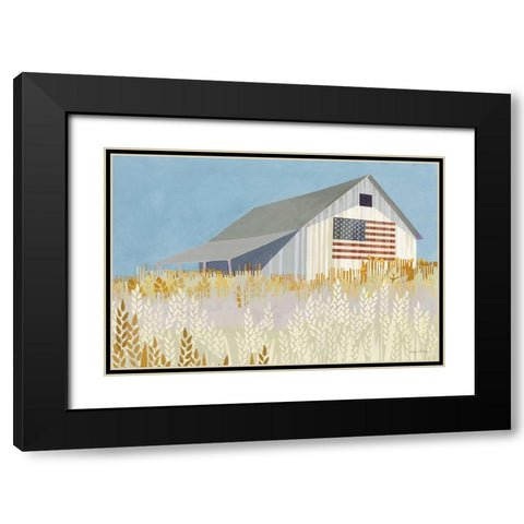 Wheat Fields Barn with Flag Black Modern Wood Framed Art Print with Double Matting by Tillmon, Avery