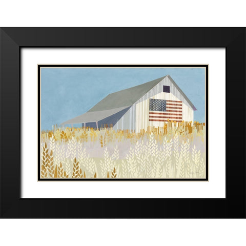 Wheat Fields Barn with Flag Black Modern Wood Framed Art Print with Double Matting by Tillmon, Avery